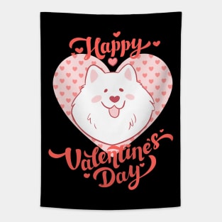 Happy valentines day cute samoyed dog illustration Tapestry
