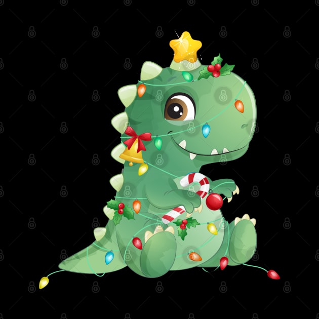 Cute Christmas Tree T Rex Dinosaur by P-ashion Tee