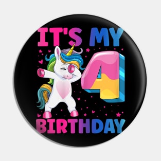 It'S My 4Th Birthday Unicorn 4 Year Old Girl Pin