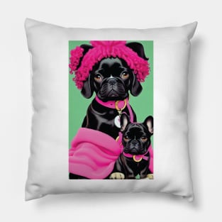 Frenchie Mama With Her Pup Pillow