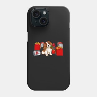 Cavoodle puppy dog with rose in its mouth surrounded by gifts. Especially for you Phone Case