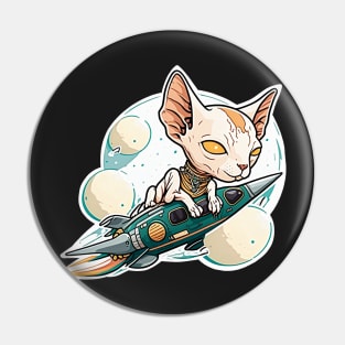 Sphinx cat rides a rocket in space Pin