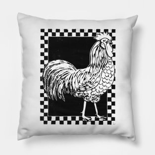 Rooster with checked border Pillow