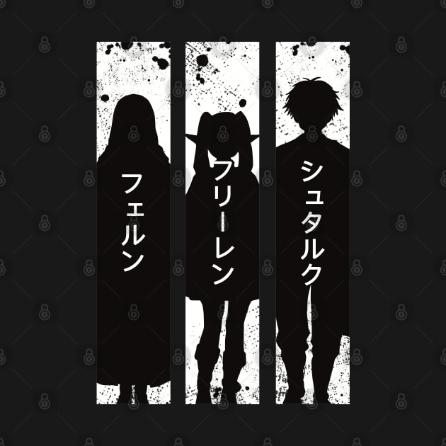 Frieren Party Members Black and White Silhouette with Fern Stark from Sousou no Frieren or Frieren Beyond Journeys End Anime SNF-173 by Animangapoi