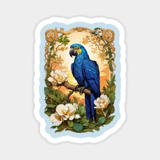 Blue Parrot Macaw with Magnolias retro vintage design Magnet