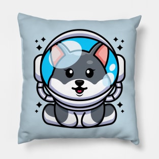 Cute baby husky dog wearing an astronaut helmet, cartoon character Pillow