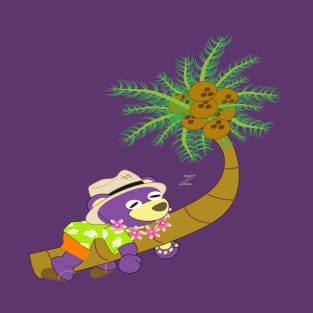 Mr.purple bear is lying down on the coconut tree,lazy summer,lazy bear T-Shirt