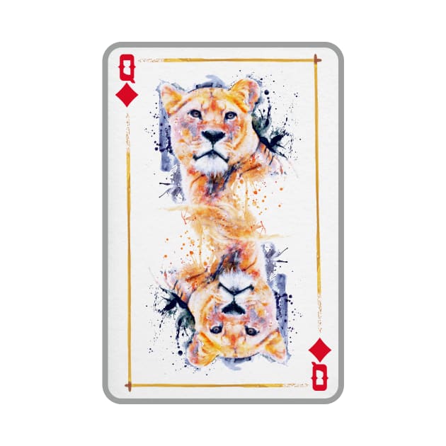 Lioness Head Queen of Diamonds Playing Card by Marian Voicu