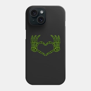 Neon Green and Black Skeleton Hands in a Heart-Shape Phone Case