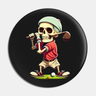 Swing of the Undead Funny Golfing Skeleton Golfer Halloween Pattern Pin