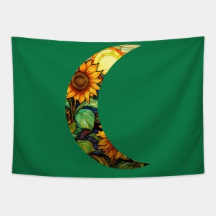 Sunflower Stained Glass Moon Tapestry