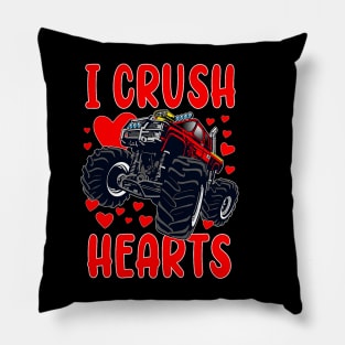 Boys Valentines Monster Truck Kids Toddler I Crush Hearts Pillow