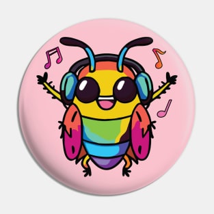 Happy cockroach or roach with headphones Pin