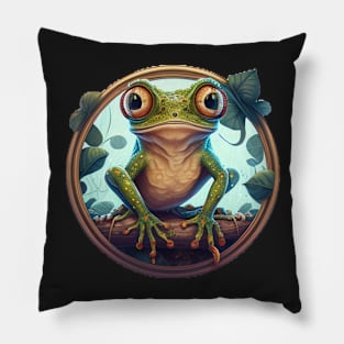 Frog, round sticker Pillow