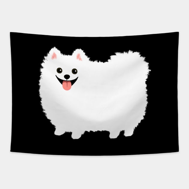 Fluffy White Pomeranian Cartoon Dog Tapestry by Coffee Squirrel