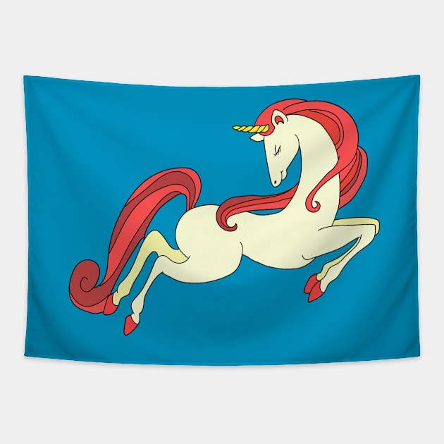 Unicorn Red Hair Tapestry by JulietLake