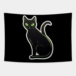 Mysterious Black Cat with Piercing Green Eyes Tapestry