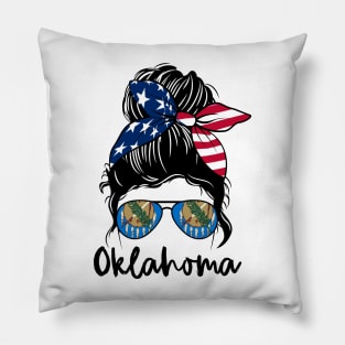 Oklahoma girl Messy bun , American Girl , Oklahoma Flag Pillow