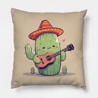 Sombrero Cactus Playing Guitar. Spook Cute Mariachi Monster. Pillow