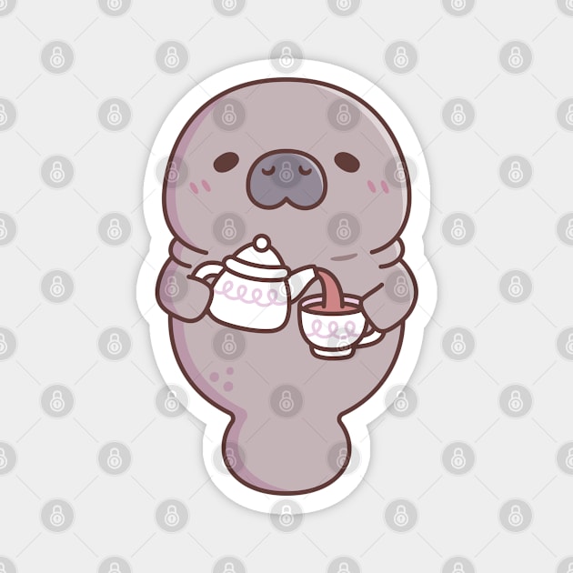 Cute Manatee Pouring Tea Into Teacup Magnet by rustydoodle