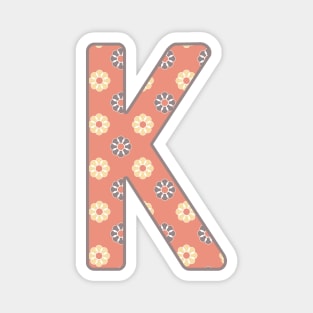 MONOGRAM LETTER K PINK FLORAL TYPOGRAPHY DESIGN Magnet