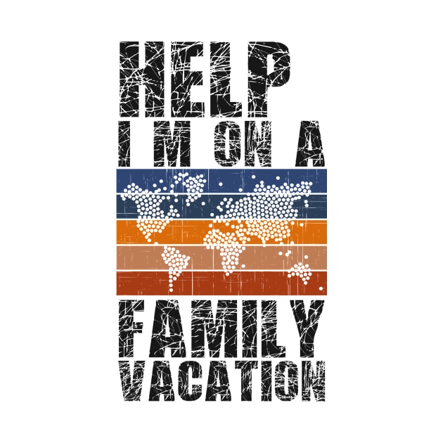 HELP! I'M ON A FAMILY VACATION 5 Color Horizontal Stripes Vintage Sunset Of The World Map In Dots by Musa Wander