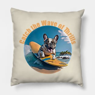 French bulldog surfing, frenchie dog, surfer and french bulldog lovers Pillow