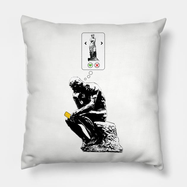 Rodin Thinker Statue Dating App for Art History Geek Pillow by atomguy