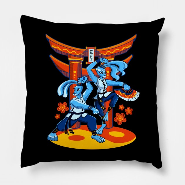 Kung Fu Rabbits Pillow by paulopazciencia