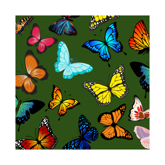 Colorful butterflies green background by Ekkoha