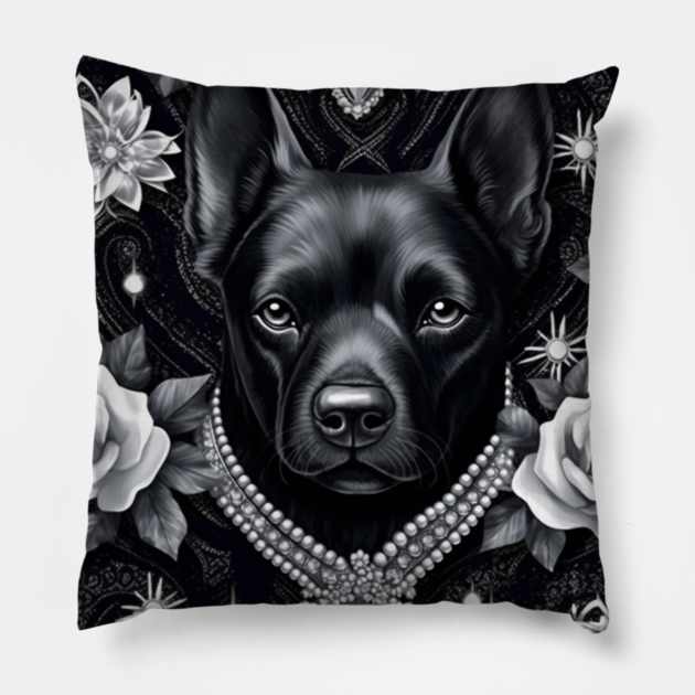 Black Puppy Pillow by Enchanted Reverie