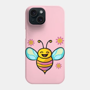 Happy smiling baby bee with flowers. Kawaii cartoon Phone Case