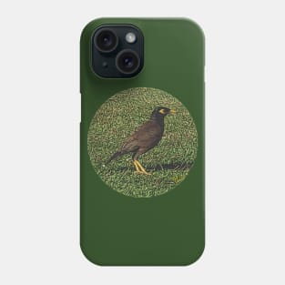 Myna Bird on Grass, photo art Phone Case