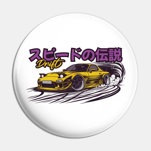 Yellow RX7 Drift JDM Pin by GoldenTuners