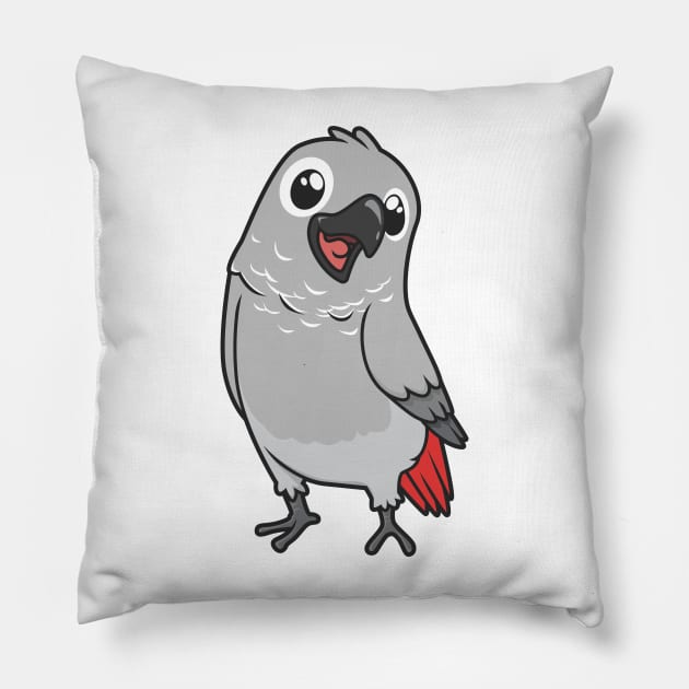 Kawaii gray parrot Pillow by Modern Medieval Design