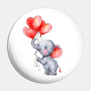 Valentine Elephant Holding Heart Shaped Balloons Pin