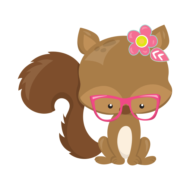 Hipster Squirrel, Squirrel With Glasses, Flowers by Jelena Dunčević