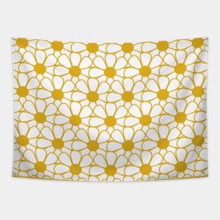 Polka Dot Daisies - Cheerful Retro Geometric Floral Pattern in Mustard and White Tapestry