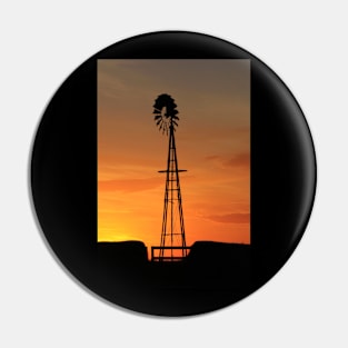 Blazing Kansas sky at Sunset with a Windmill silhouette Pin