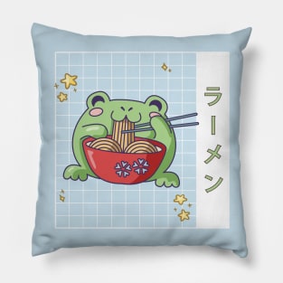 Japanese Cottagecore Ramen Eating Frog Kawaii Pillow