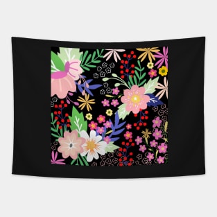 Floral Fantasyland_Black Background Tapestry