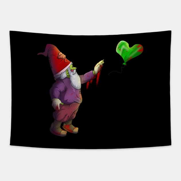 Sad Zombie Lonely Gnome with Balloon Tapestry by Trendy Black Sheep