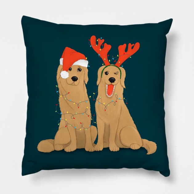 Golden retrievers ready for Christmas Pillow by illograph