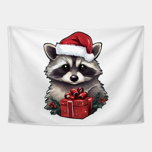 Merry Christmas Raccoon Tapestry by beangeerie