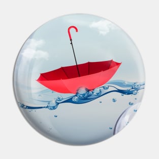 Red Umbrella in a Bubble Pin