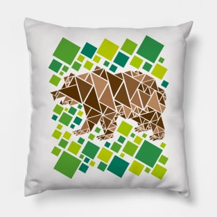 Geometric Bear Design in Shades of Brown and Green Pillow