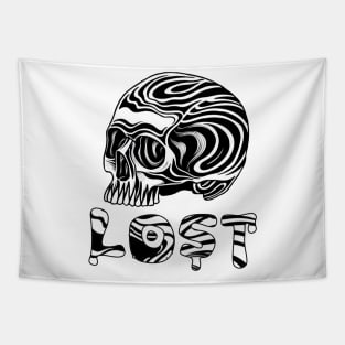 Lost skull style typography black and white Tapestry