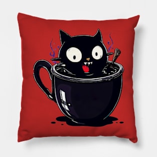 Witchy Black cat in cup Pillow