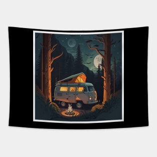 Camping Adventure in the Forest, Campire at Night Tapestry