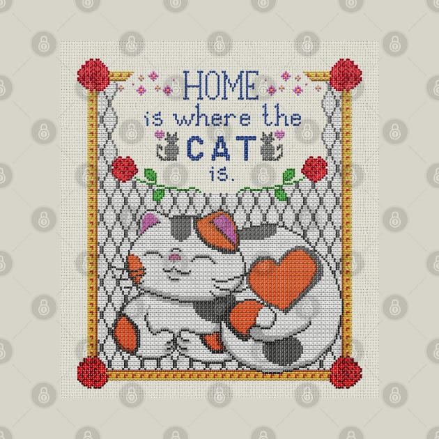 Home is where the cat is - Cute cat saying illustration cross stitch by SamInJapan